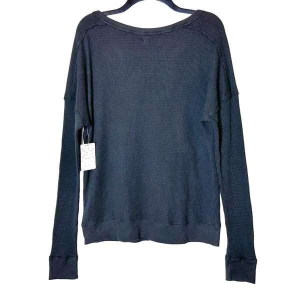 We The Free/Free People Waffle Weave Black L/S Top - Size L - NWT - Picture 3 of 8
